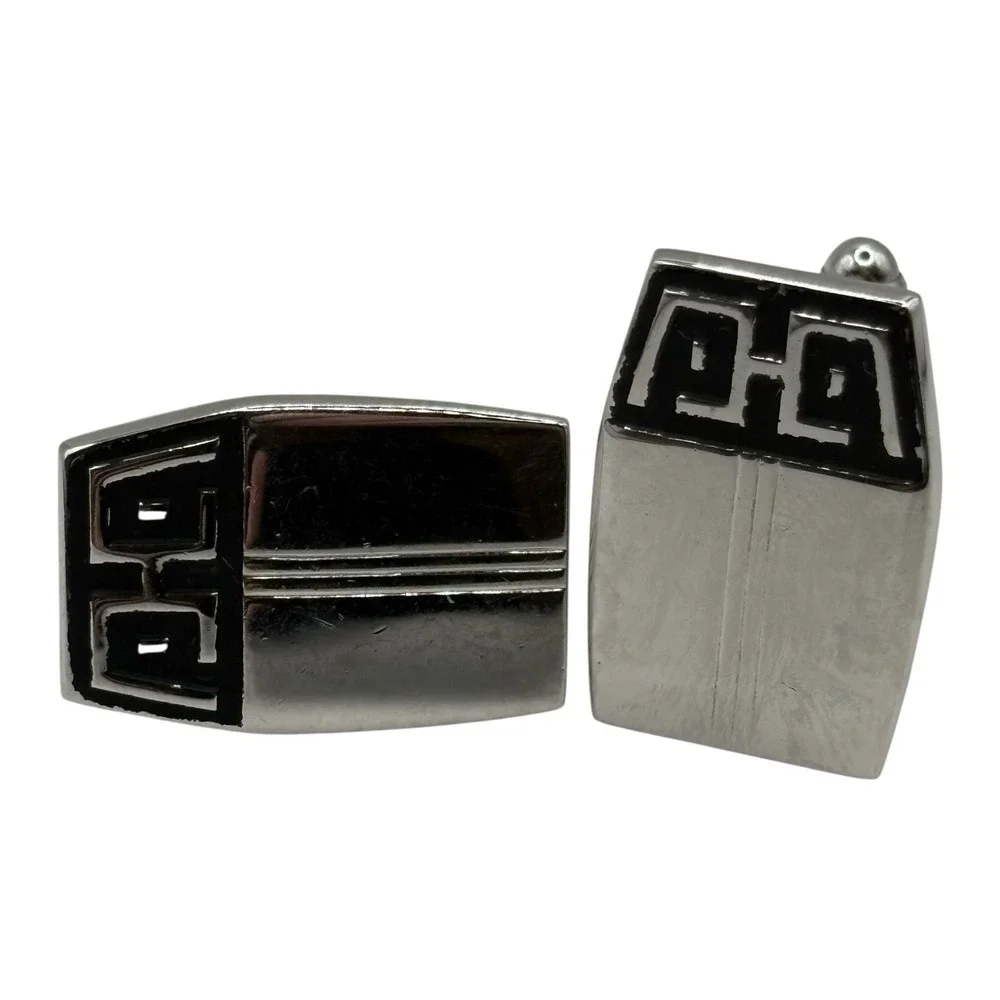HICKOK USA Abstract Cufflinks Vintage MCM Silver Tone Black Accent Ornate Formal